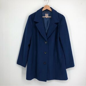 J Jill Womens Wool Pea Coat Size Large Blue Lined Classic Elegant Notched Lapels
